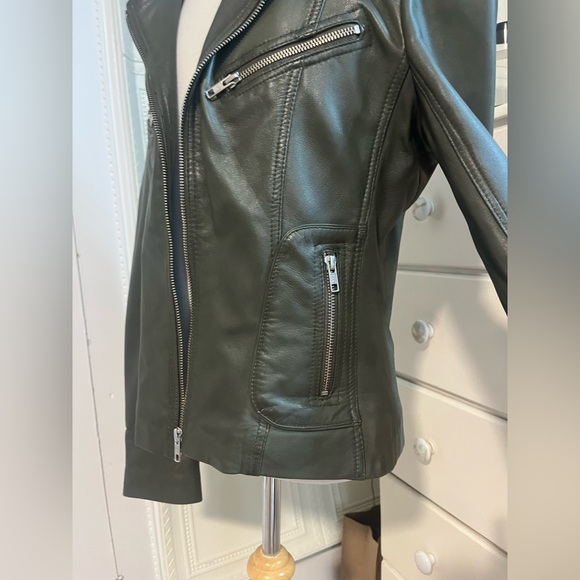 Vintage Forest Green Genuine Leather Moto Jacket Carrie Horton Size 14 - Picture 14 of 15